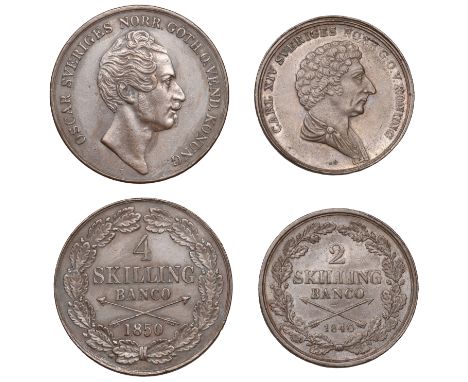 Sweden, Carl XIV Johan, 2 Skilling, 1840 (SM 142); Oscar I, 4 Skilling, 1850 (SM 72) [2]. Good very fine, second lightly clea