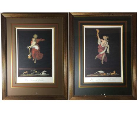 RAPHAEL. Two mounted and framed prints of works by Raphael, one titled Ora Primo Di Giorno and one titled Ora Tirza Di Giorno