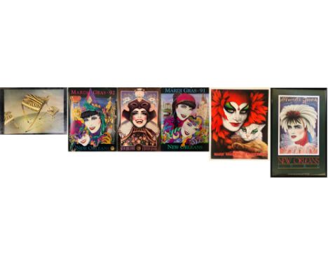 MARDI GRAS POSTERS. Seven poster prints to include: Five posters, to include three rolled Mardi Gras poster designs (1991/199