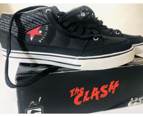 THE CLASH SHOES. A boxed pair of The Clash Globe skate shoes (UK9) in excellent condition with wear to box.