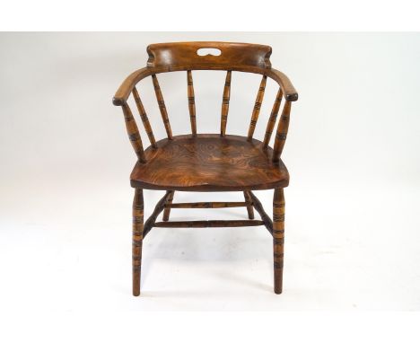 A stick back Windsor chair with turned stretchers, 75cm high, 49cm wide, 53cm deep