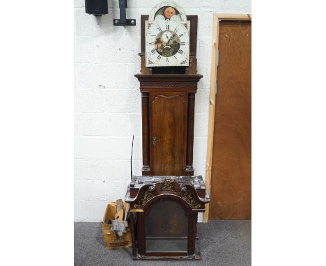 An early nineteenth century mahogany long case clock, the painted arched dial with moon phase, signed Thos Atkinson Ormskuk, 