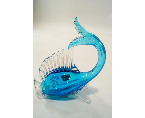 A Murano glass fish, original paper label, 24cm high, together with a glass ash tray with rabbit finial, 15cm, wide