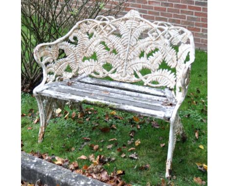 A Victorian cast iron Fern and Blackberry pattern garden bench  A Victorian cast iron Fern and Blackberry pattern garden benc