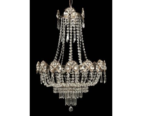 A gilt metal and cut glass hung six light chandelier  A gilt metal and cut glass hung six light chandelier, loosely in George