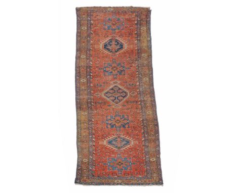 A Heriz hall carpet , approximately 424 x 137cm  A Heriz hall carpet  , approximately 424 x 137cm , together with a Faraghan 