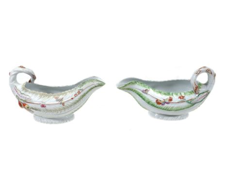 A pair of Worcester cos lettuce-leaf sauce boats, circa 1758  A pair of Worcester cos lettuce-leaf sauce boats,   circa 1758,
