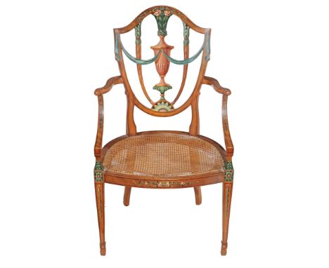 A Sheraton revival satinwood elbow chair, early 20th century  A Sheraton revival satinwood elbow chair,   early 20th century,