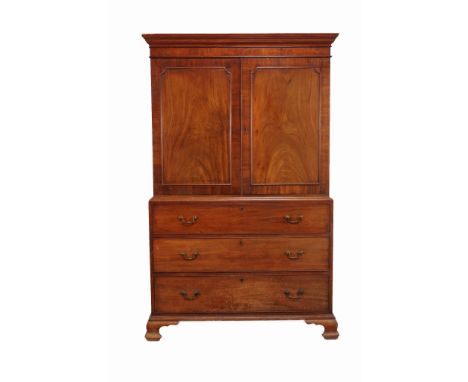 A late George III mahogany linen press , circa 1800  A late George III mahogany linen press  , circa 1800, the moulded cornic