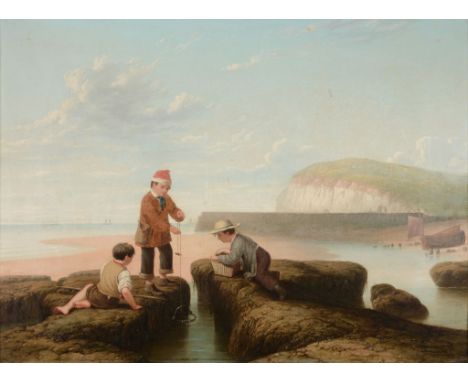 J. M. Drury (19th century) - Three boys shrimping Wading out A pair, oil on canvas The first signed and dated J M Drury   186
