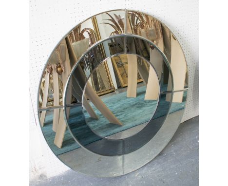 CIRCULAR MIRROR, Art Deco style with divided plates, 90cm W.