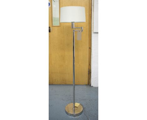 STANDARD LAMP, Ralph Lauren style swing arm in chromed metal finish with shade, 144cm H.