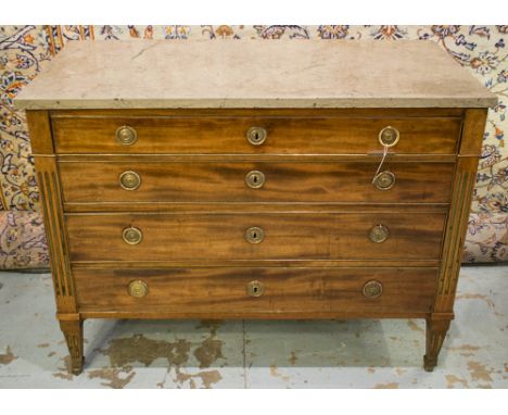COMMODE, late 18th century and later Swedish mahogany with original Battic grey/green marble and three long drawers flanked b