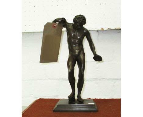 BRONZE MAN WITH DISCUS, on base, 29cm H.