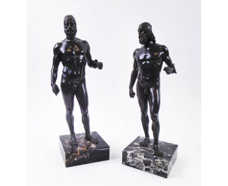 'BRONZE DI RIACE', a pair, after the ancient Greek school, 40cm H. (2)