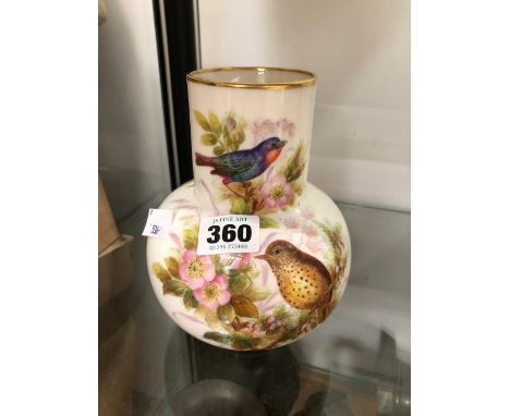 A MID VICTORIAN ROYAL WORCESTER VASE PAINTED WITH TWO BIRDS AMONGST SPRING FLOWERS