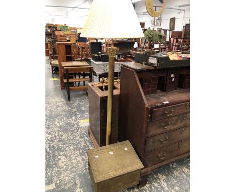 A BRASS CORINTHIAN COLUMN STANDARD LAMP TOGETHER WITH A BRASS MOUNTED COAL BOX