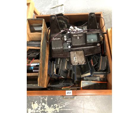 BOXES OF MAGIC LANTERN SLIDES, AN OPTICON EDIT VIEWER, A MAGNIFYING GLASS, ETC.