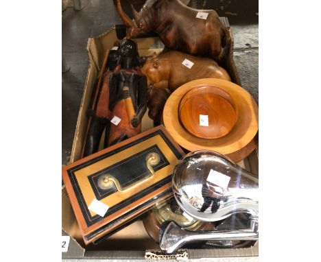 TREEN ANIMALS AND FIGURES, A CASH BOX AND A LEMON PRESS SQUEEZER
