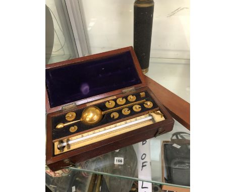 A COPPOCK FOUR DRAWER TELESCOPE, A CASE OF PENCILS TOGETHER WITH A SIKES HYDROMETER