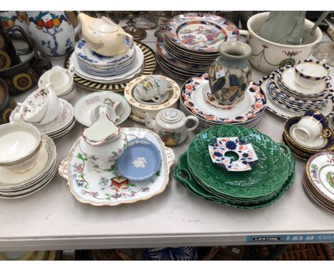 DAVENPORT FLOW BLUE PLATES, IRONSTONE PLATES, DENBY STONEWARE, MISCELLANEOUS CUPS AND SAUCERS