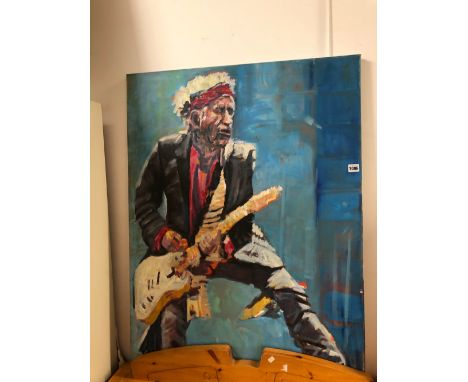 CONTEMPORARY SCHOOL PORTRAIT OF KEITH RICHARDS, SIGNED INDISTINCTLY, OIL ON CANVAS, UNFRAMED. 100 x 75cms
