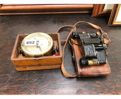 A VINTAGE SILVERTOWN TELEGRAPH WORKS GALVANOMETER TOGETHER WITHA PAIR OF NEGRETTI AND ZAMBRA OPERA GLASSES