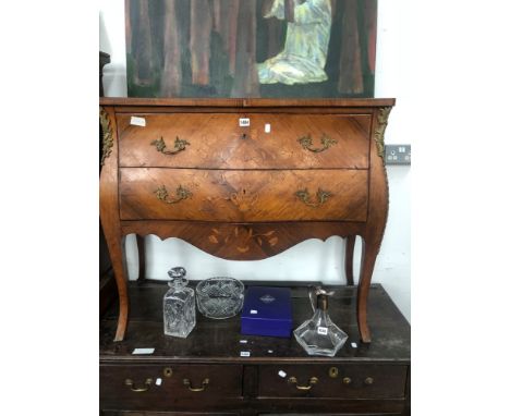 AN ANTIQUE FRENCH MARQUETRY LOUIS  XV STYLE TWO DRAWER COMMODE. W 105 D 52 H 85cms