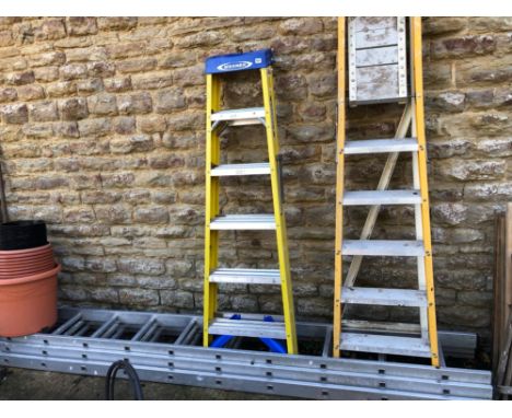 AN EXTENDING ALUMINIUM LADDER AND TWO STOP LADDERS