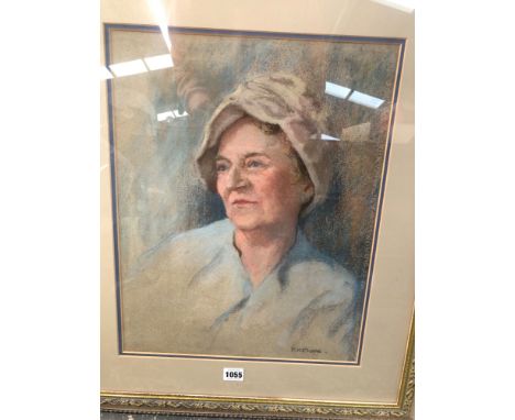 20th CENTURY SCHOOL) PORTRAIT OF A LADY, SIGNED INDISTINCTLY, PASTEL. 45 x 36cms TOGETHER WITH A WATERCOLOUR OF DESERT FLOWER