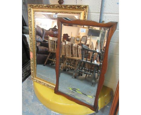 Modern gilt framed and bevel plate moulded foliate framed mirror, together with an early 20th Century oak framed bevel plate 