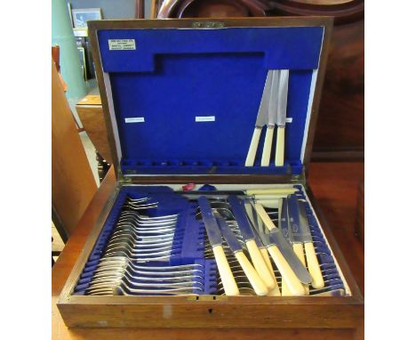 Cased canteen of silver plated cutlery marked John Hall, Tools Ltd, Cutlers, Bristol, Cardiff, Newport & Swansea.(B.P. 21% + 