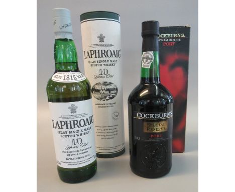 Laphroaig Islay single malt Scotch whisky 10 years old, 70cl, 40% volume, in original box, together with a Cockburn's special