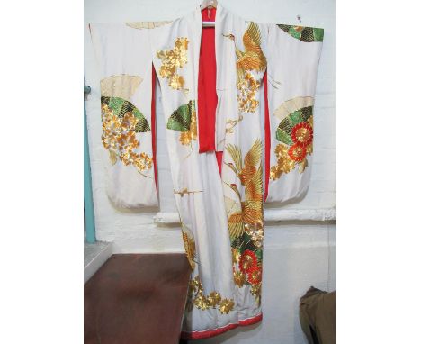 Vintage Japanese weighted wedding kimono with gold embroidered and printed crane, marigold and fan design.(B.P. 21% + VAT) 