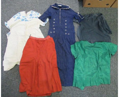 Collection of vintage clothing mostly ladies to include; a small cream cotton child's dress with floral detail and 'Lystav' l