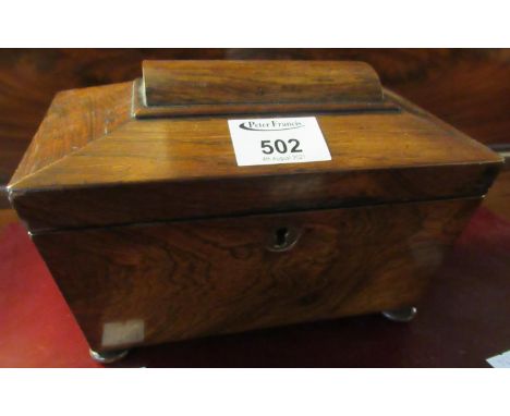 Early 19th Century rosewood sarcophagus tea caddy on bun feet. (B.P. 21% + VAT) 