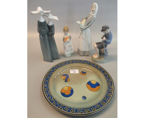 Collection of ceramics to include; Lladro style Spanish porcelain figure group of nuns, Royal Copenhagen 905 porcelain figure