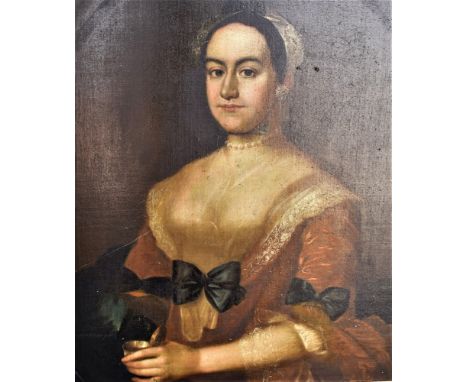 19TH CENTURY ENGLISH SCHOOL Portrait of a lady Oil on canvas 75cm x 62cm Condition Report : relined, but otherwise canvas in 