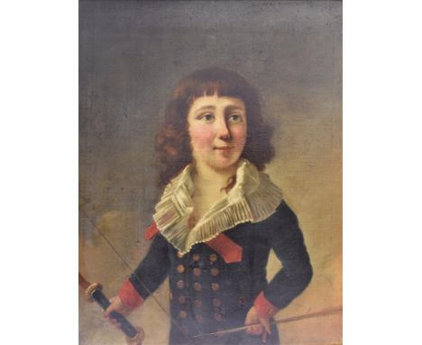 ENGLISH SCHOOL Portrait of Charles Webb le Bas as a young boy Oil on canvas 59cm x 49cm labelled verso 'portrait of C W de Ba