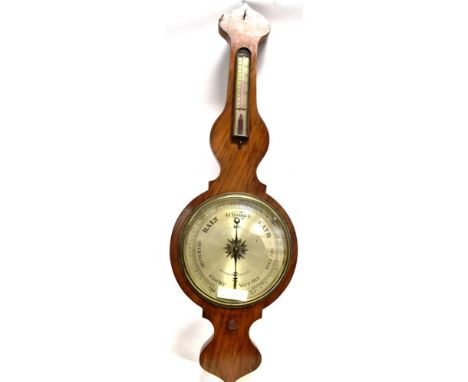 A VICTORIAN MAHOGANY CASED BANJO BAROMETER/THERMOMETER  the 10' silvered dial signed 'Cox Devonport Plymouth', 102cm high ove