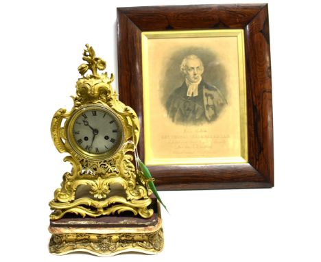 A 19TH CENTURY FRENCH MANTLE CLOCK BY DUPONT OF PARIS  with Rococo ormoulu case and silvered engine turned dial, the 8-day mo