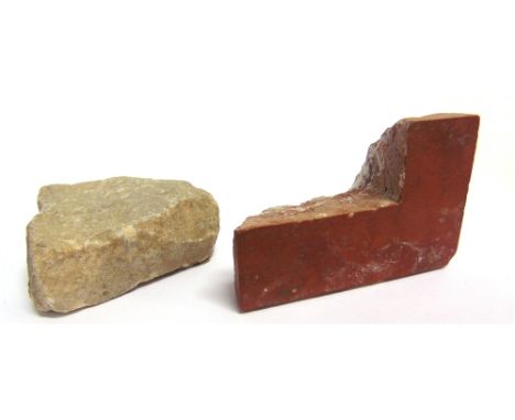 TWO STONE FRAGMENTS  one with applied hand-written paper label 'Stone from 'Ananias's' / house Damascus / May 1861', 8.25cm l