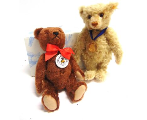 TWO STEIFF COLLECTOR'S TEDDY BEARS  comprising a Teddy Bear 1950 (Club Edition, 2001, EAN 420245), dark brown, limited editio