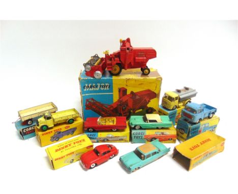 ASSORTED DIECAST MODEL VEHICLES  circa 1950s-60s, by Corgi (6) and Dinky (3), generally playworn, each boxed, the boxes all w