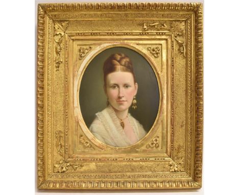 LATE 19TH CENTURY SCHOOL Portrait of a lady Oil on board 27cm x 22cm Condition Report : nice muted colours, inscribed verso i