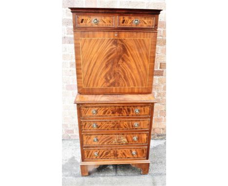 20TH CENTURY LADIES FALL FRONT SECRETAIRE, with two short drawers above a fitted interior and red leather writing surface, wi