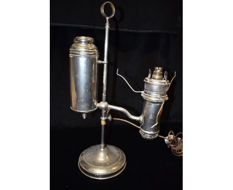 AN EDWARDIAN CHROME PLATED ADJUSTABLE STUDENTS LAMP 54cm high overall Condition Report : chrome a little pitted in places and