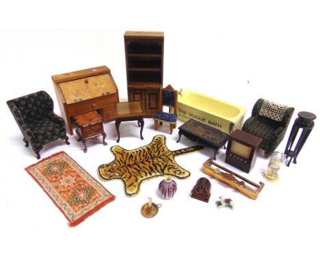 ASSORTED DOLL'S HOUSE FURNITURE &amp; ACCESSORIES  1/12 and other scales, including a Chinoiserie coffee table and plant stan