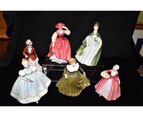 SIX ROYAL DOULTON FIGURES:  HN3384 'Sarah', HN2343 'Premiere', HN2348 'Geraldine', HN2803 'First Dance', HN2399 'Buttercup' a