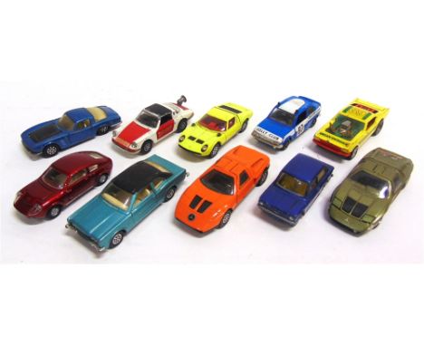 TEN DIECAST MODEL CARS  circa 1960s-70s, by Corgi (8), Auto Pilen (1), and Polistil (1), variable condition (Imp with collaps